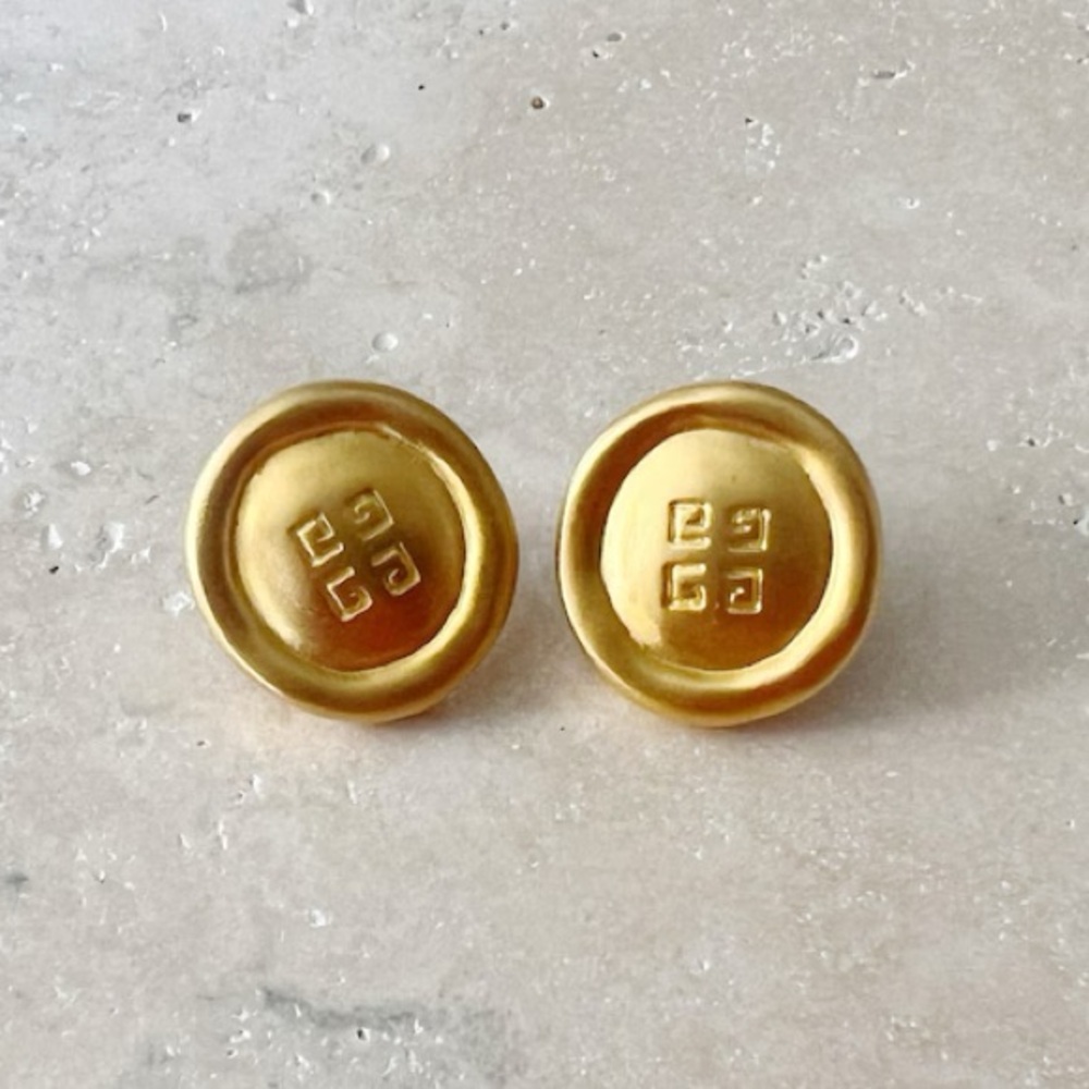 Vintage GIVENCHY Gold Logo Stud Earrings Jewelry